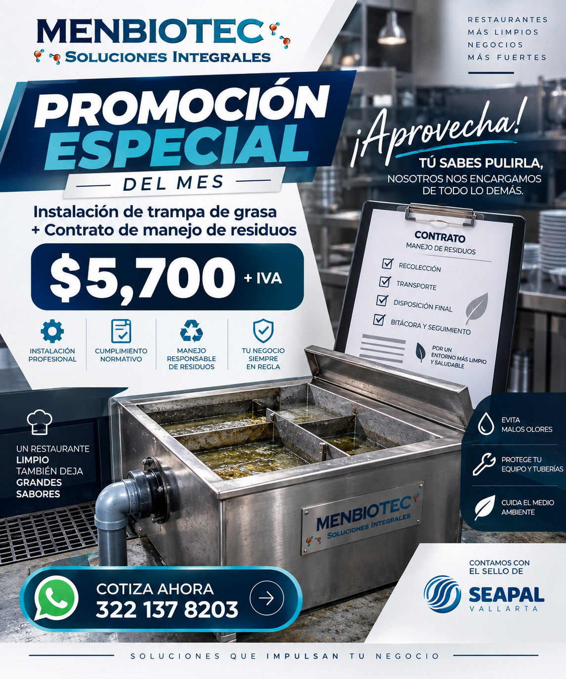 INSTALACION DE TRAMPA DE GRASA + CONTRATO DE MANEJO DE RESIDUOS